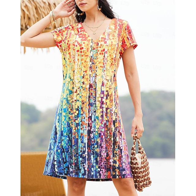  Mujer Vestido informal Ombre Floral Estampado Escote en Pico Mini vestido Diario Vacaciones Manga Corta Verano Primavera