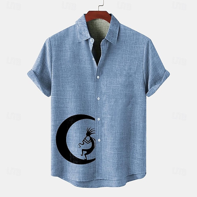  Voor heren Overhemd linnen overhemd retro-overhemden Vintage overhemd Etnisch shirt Dagelijks blauw Groen khaki Korte mouw Strijkijzer Zomer Lente Kleding