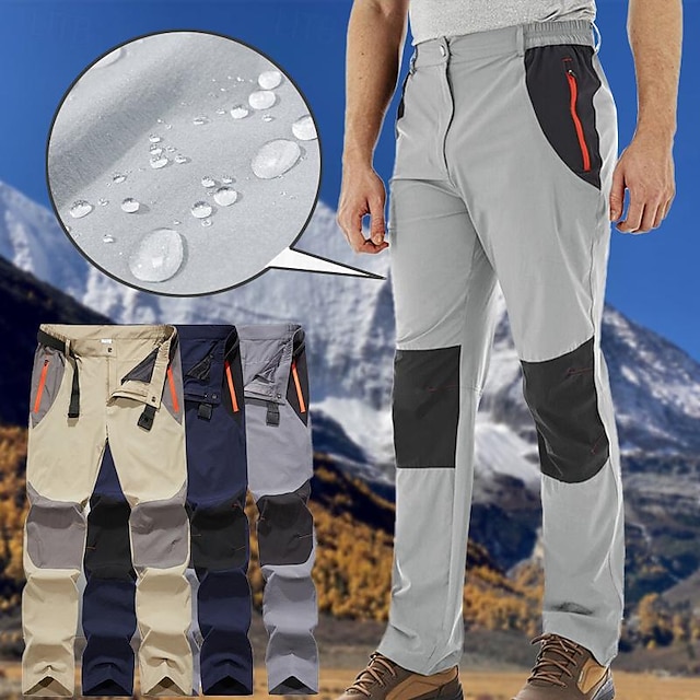  Men's Hunting Pants Hiking Pants Outdoor Pants Zipper Pocket Color Block Waterproof UV Protection Outdoor Daily Streetwear Sports Fashion Dark Blue Beige
