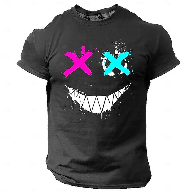  Férfi Grafika Vicces Mosolygó arc Póló Rövid ujjú póló 3D nyomtatás Terített nyak Ing Divat Dizájn Napi Fekete Medence Lóhere Tavaszi nyár Ruházat S M L XL XXL XXXL