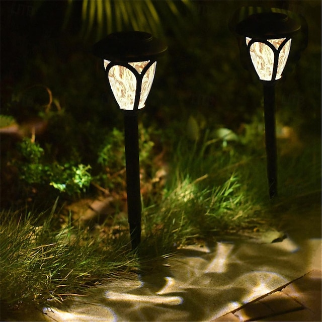  2 piezas de luces de jardín con energía solar montadas en el suelo al aire libre impermeable parque de césped patio lámpara de luz y sombra lámpara decorativa de fiesta de festival de boda