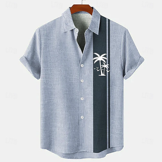 Men's Linen Shirt Beach Shirt Summer Hawaiian Shirt Coconut Tree Outdoor Vacation Blue Brown Green Short Sleeve Stand Collar Summer Spring Clothing Apparel Print 6