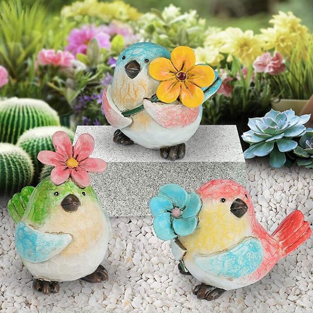  Ornamento de pássaro colorido com flores pintados à mão resina animais estátuas decoração de férias decoração de mesa de jardim para casa estatueta de pássaro ornamento de muletas