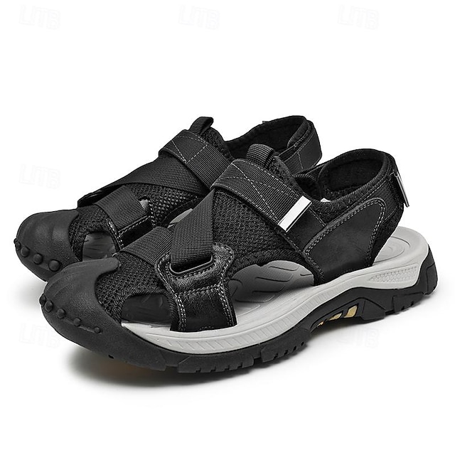  sandale de drumeție pentru bărbați sandale de sport sandale de vară mers pe jos ocazional vacanță în aer liber plajă pu respirabil confortabil pantofi cu bandă magică rezistentă la alunecare negru kaki
