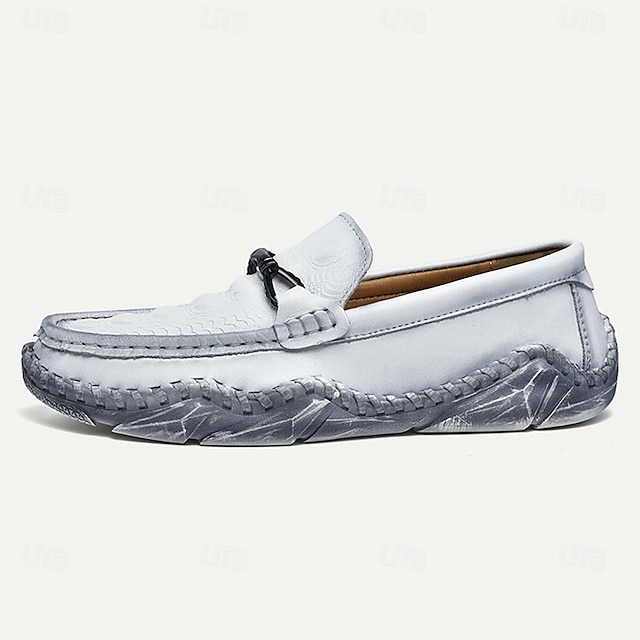  Men's Loafers & Slip-Ons Penny Loafers Leather Comfortable Slip Resistant Loafer Silver Black White