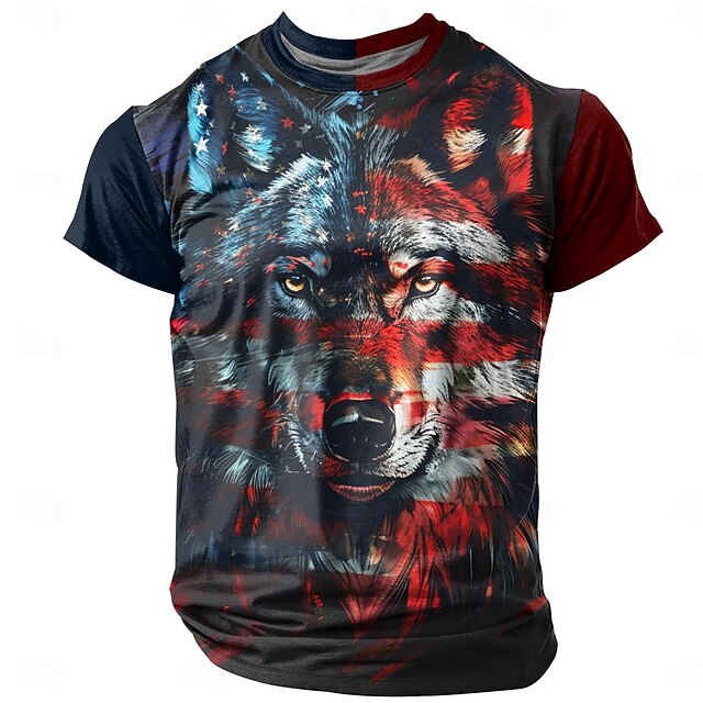 Veterans Day Men's Patriot Patriotic Veteran Animal Wolf American US Flag T shirt T shirt 3D Print Crew Neck Shirt Fashion Athleisure Street Sports Outdoor Festival Black Summer Spring Clothing4