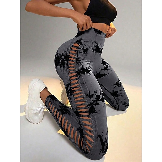  Mujer Pantalones de yoga Mallas Leggings de Yoga Cortado Alta cintura Pilates Entrenamiento de gimnasio Rutina de ejercicio Mallas Leggings Color sólido Tie-dye Negro Gris oscuro Verde Deportes Ropa