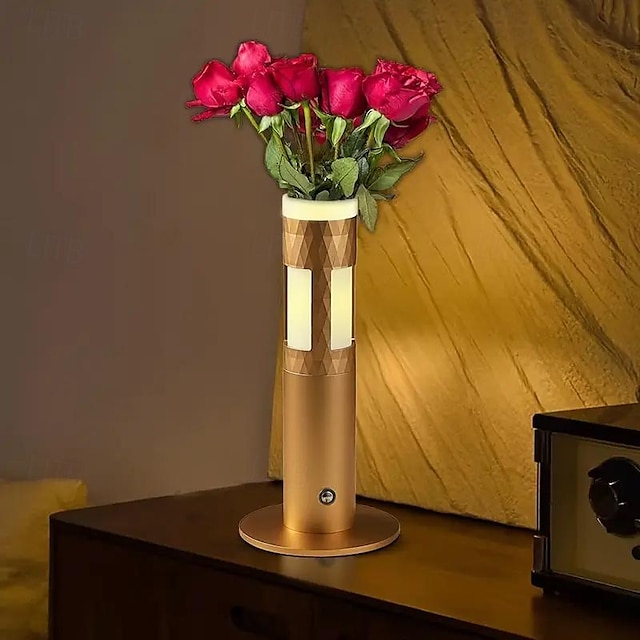  Lâmpada de mesa de carregamento de metal para vaso, quarto interno, sala de estar, sala de jantar, escritório, lâmpada de mesa decorativa inserida com flor, carregamento tipo c