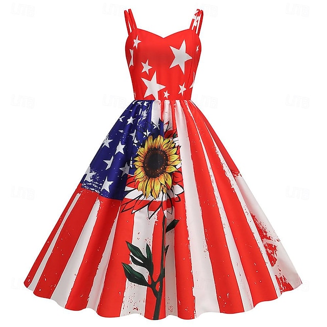  Vlajka USA Šaty Houpací šaty Flare šaty Dospělé Dámské cosplay Karneval Den nezávislosti Jednoduché Halloweenské kostýmy