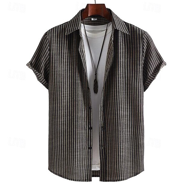  Per uomo Camicia Camicia Estiva Camicia casual Camicia da Spiaggia Camicia con Bottoni Camicie a righe Nero Manica Corta A righe Collo ripiegato Vacanza Camicia hawaiana Abbigliamento Poliestere Moda