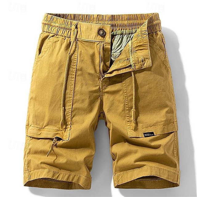  Homens Shorts táticos Bermuda Cargo Calção Bolsos Com Cordão Cintura elástica Tecido Vestível Curto Ao ar livre Diário Acampar e Caminhar Moda Clássico Preto Amarelo