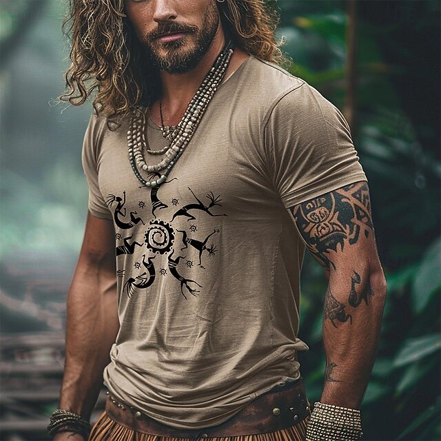 Men's Tribal Bandana Print T Shirt T shirt 3D Print Crew Neck Shirt Vacation Ethnic Athleisure Sports Outdoor Casual Hiking Brown Summer Spring Clothing Apparel S M L XL XXL XXXL4