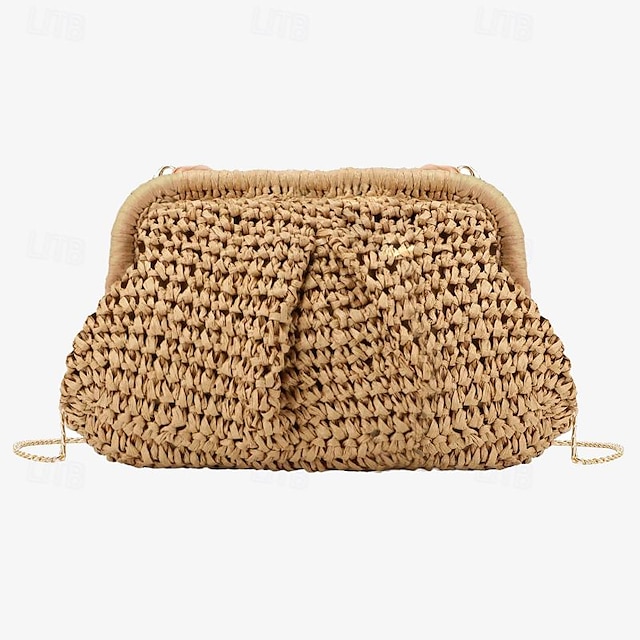  Pentru femei Geanta de umar Poşetă Clutch Geantă Seară Brățară Ceas Geantă de paie Paie Petrecere Concediu Plajă Lanț Capacitate Înaltă Multi Carry Culoare solidă Țesut aproape alb Cămilă