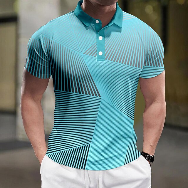 Men's Striped Polo Shirts Golf Shirt Short Sleeve Polo Shirts Collared Shirts Business Casual WorkWear Formal Wear Festival Wear Buttons 3D Print Spring & Summer Blue4