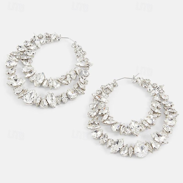  Damen Kreolen Geometrisch Donuts Kostbar Erklärung Diamantimitate Ohrringe Schmuck Silber Für Hochzeit Party 1 Paar