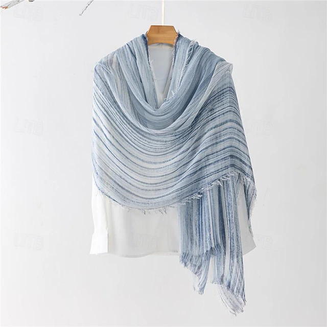 Women's Rectangle Scarf Street Daily Date Blue Pink Scarf Stripe4