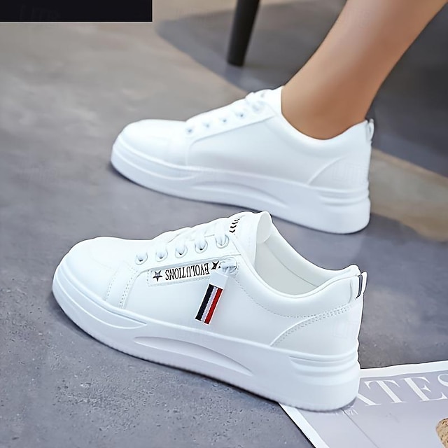  Chaussures de skate blanches pour femmes chaussures d'extérieur décontractées à lacets chaussures basses confortables chaussures de marche baskets plates blanc bleu