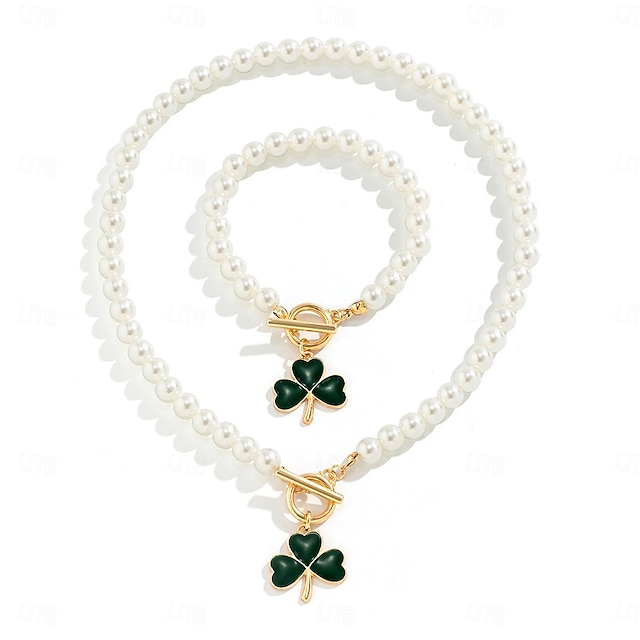  Seturi de bijuterii de mireasă 1set Perle 1 Colier 1 Brățară Pentru femei Elegant Modă Draguț Χάντρες Temă Florală Trifoi Neregulat Set de bijuterii Pentru Nuntă Petrecere
