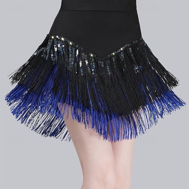  Latin Dance Ballroom Dance Skirts Tassel Splicing Paillette Women's Performance Training High Polyester