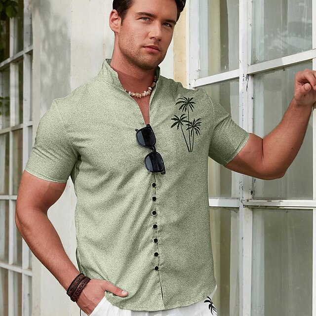 Men's Shirt Coconut Tree Graphic Prints Stand Collar Blue Purple Green ...