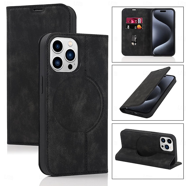  Phone Case For iPhone 15 Pro Max Plus iPhone 14 13 12 11 Pro Max Plus Mini SE Back Cover with Stand Holder Magnetic Support Wireless Charging Retro PC PU Leather