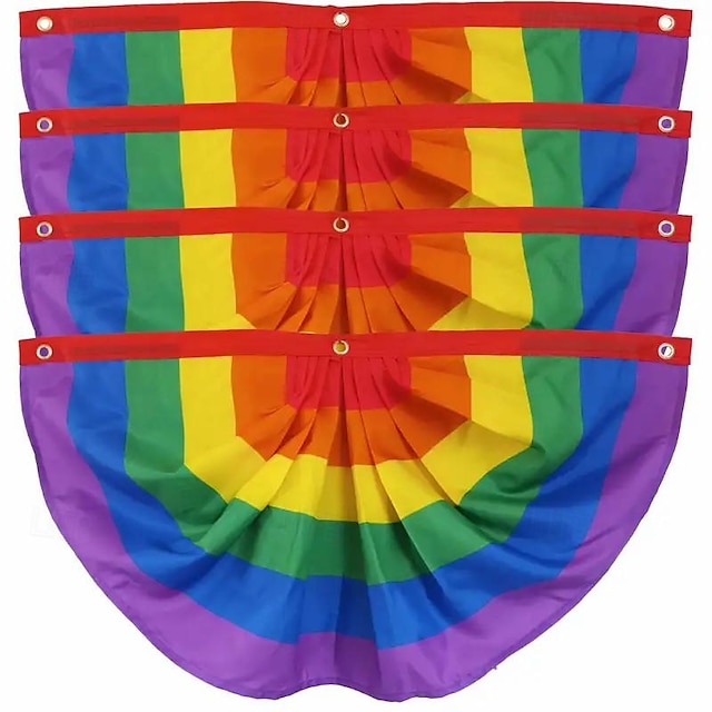  4 stk regnbuefoldet fanflaggbanner, regnbuepolyesterflagg for regnbuestolthet, gay pride, lgbtq, parader, feiringsdekor, hjemmeinnredning, utendørsdekor, hagedekor, hagedekorasjoner