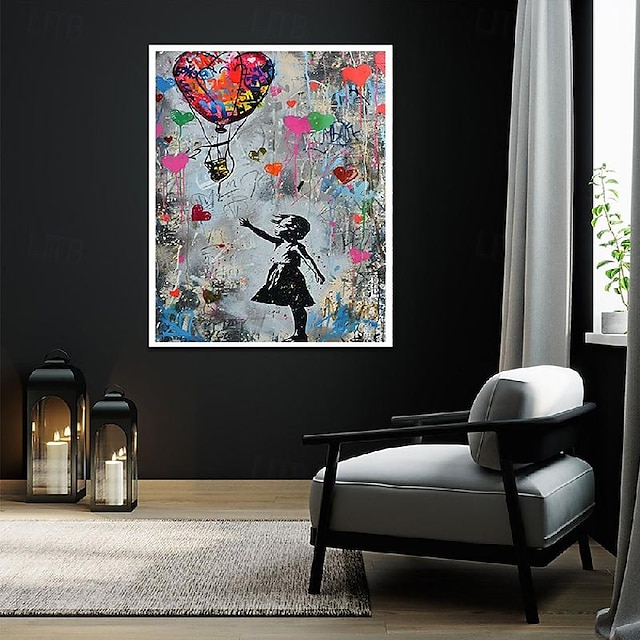  banksy girl graffiti oljemålning handmålad popkonst målning berömd duk banksy girl konstverk målning banksy ballong canvas målning väggdekoration konstverk målning