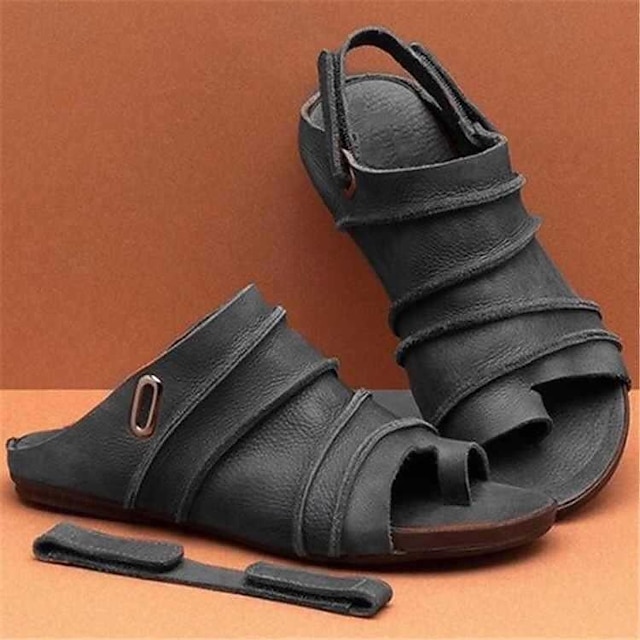  Sandalias de cuero sintético para hombres Sandalias de verano Zapatos romanos de gladiador para caminar Casual Playa Vacaciones al aire libre Transpirable Cómodo Zapatos con hebilla Negro Amarillo Marrón