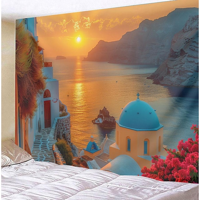  grecja krajobraz wiszący gobelin wall art duży gobelin mural wystrój fotografia tło koc zasłona strona główna sypialnia dekoracja salonu