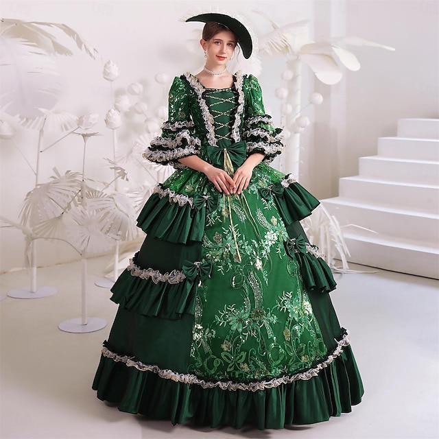  Gótico Barroco Inspirado en la vendimia Vestidos Ropa de Fiesta Vestido de fiesta de graduación Princesa Shakespeare Flor Vestido de Gala Disfraz Mujer Víspera de Todos los Santos Carnaval día de San
