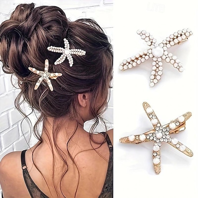  Винтажная декоративная заколка для волос в форме морской звезды из искусственного жемчуга, элегантная заколка для волос для женщин и девочек, повседневная одежда