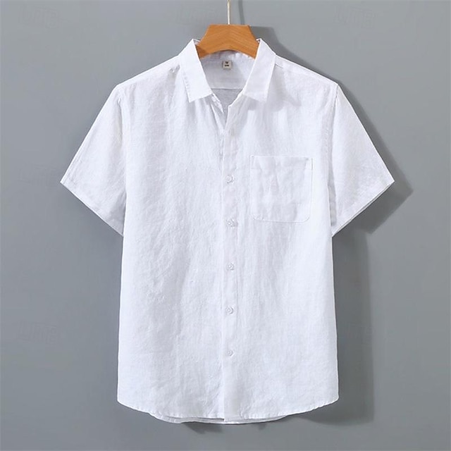  Per uomo Camicia Camicia di lino Camicia casual Camicia in cotone e lino Camicia con Bottoni Semplice Vacanza Streetwear Bianco Blu marino Cachi Grigio chiaro Manica Corta Collo ripiegato Estate