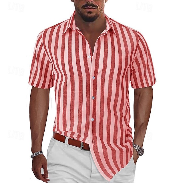  رجالي قميص زر حتى القميص قميص غير رسمي قميص صيفي قميص الشاطئ أسود أحمر أزرق رمادي كم قصير مخطط طوي ستايل هاواي مناسب للعطلات ملابس موضة كاجوال مريح