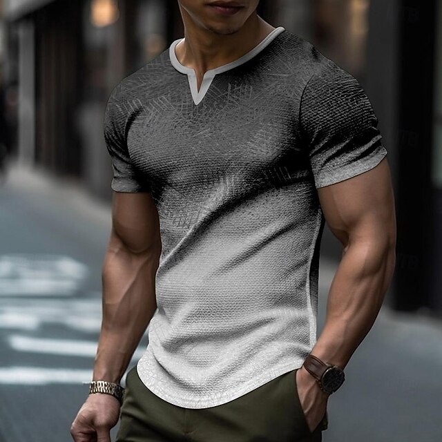 Men's Ombre Graphic T Shirt Short Sleeve T shirt 3D Print Crew Neck Shirt Sports Fashion Daily Vacation Party Street Dark Gray Summer Spring Clothing Apparel S M L XL 2XL 3XL4