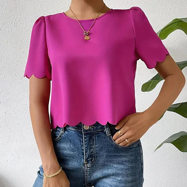 Shirt Blouse Women's Dusty Rose Blue Orange Plain Sexy Street Daily Fashion Round Neck Regular Fit S 8