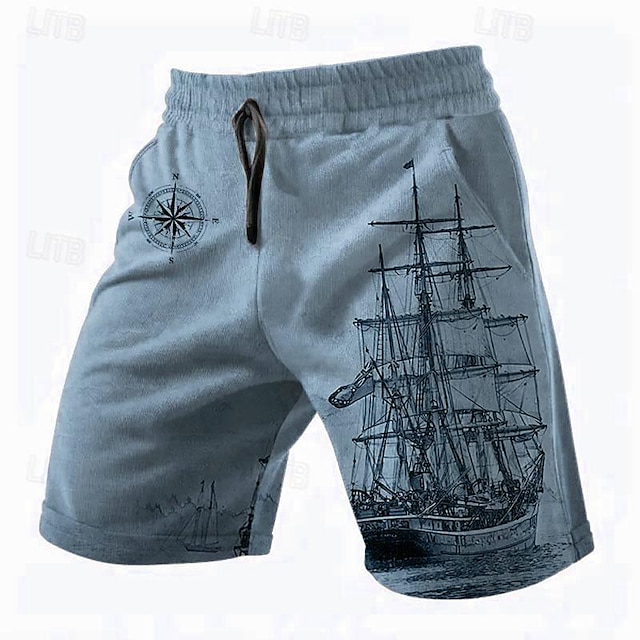  Herr Nautisk Segelbåt Shorts Sommarshorts Casual shorts Medium Midja Streetwear Hawaiisk Retro / vintage Ledigt Dagligen Helgdag Ficka Snörning Elastisk midja Designer Kläder