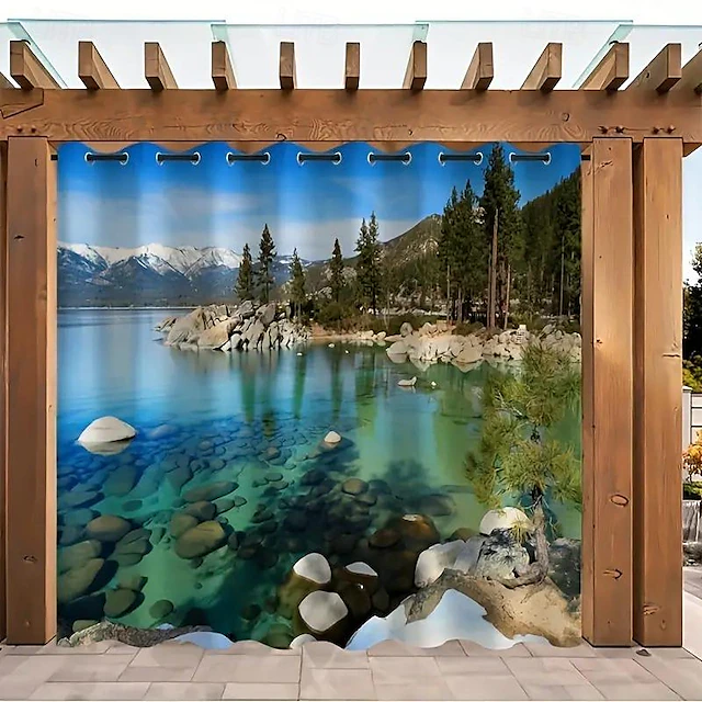 Waterproof Outdoor Curtain For Patio , Privacy Sliding Patio Curtain Drapes, Pergola Curtains Grommet 3D Forest Landscape For Gazebo, Balcony, Porch, Party, 1 Panel 26