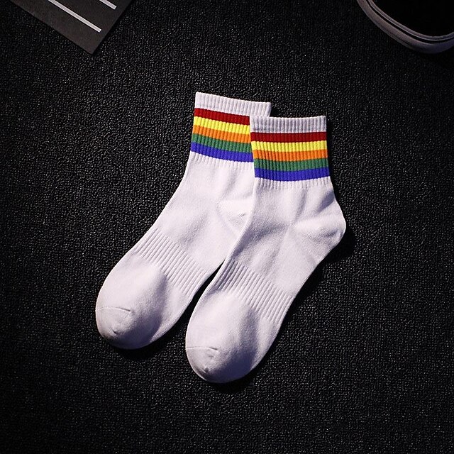  Herr 3-pack Multipack Socka Crew strumpor Löparstrumpor Vardagliga strumpor Vit + Vit + Svart Svart Färg Regnbåge Sport & Utomhus Dagligen Semester Grundläggande Medium Vår Höst Mode Ledigt