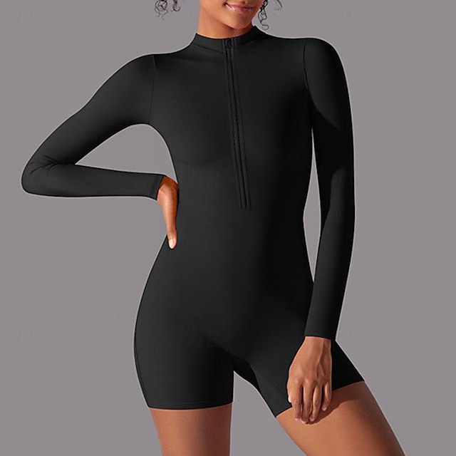  Dam Jumpsuit Träningsdräkt Onesie Dragkedja Ensfärgat Kroppsdräkt Byxdress Svart Vit Yoga Kondition Gymträning Hög midja Andningsfunktion Mjuk Långärmad Sport Sportkläder Microelastisk Smal