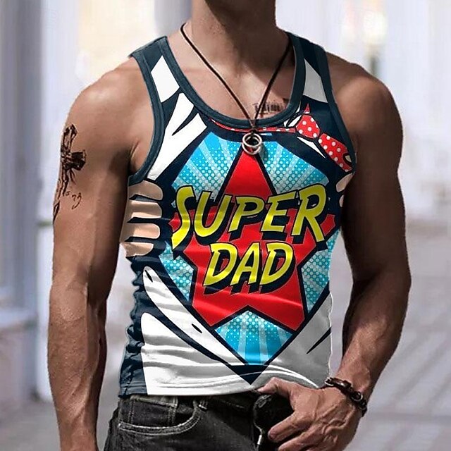  Fathers Day Super Dad Letter Daddy Fashion Athleisure Festival Men'S 3d Print T Shirt Tee Casua Gifts Tie Suit Festival Father'S Day T Shirt Crew Neck Shirt Summer Spring Clothing Apparel S-3XL