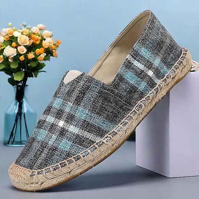  Hombre Zapatos de taco bajo y Slip-On Mocasines de Confort Tela Cómodo Antideslizante Mocasín Azul Gris