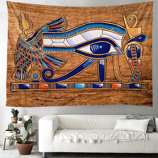 Tapis Égyptien Antique 150x100cm - Décoration Murale Hiéroglyphes Et Bateau En Bois - Pour Salon Et Chambre