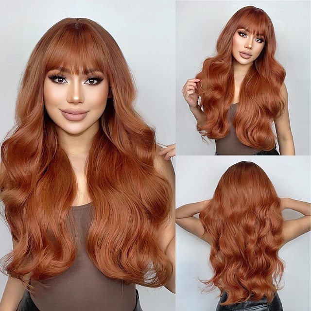  Synthetic Wig Uniforms Career Costumes Princess Body Wave Wavy Middle Part Layered Haircut Machine Made Wig 26 inch Light Brown Synthetic Hair Women's Cosplay Party Fashion Brown