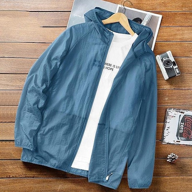  Men's Coat Casual Jacket Outdoor Street Sun Protection Sunscreen Summer Plain Vacation Fashion Hooded Regular White Blue Green Gray Jacket