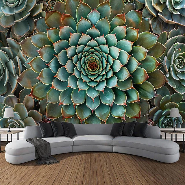 Mandala Bohemian Succulents Hanging Tapestry Wall Art Large Tapestry Mural Decor Photograph Backdrop Blanket Curtain Home Bedroom Living Room Decoration 16