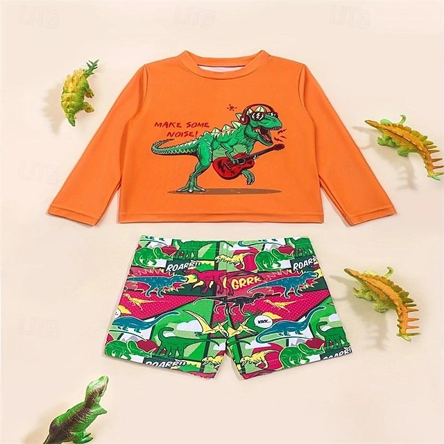  Two-Piece Quick Dry Boys Dinosaur Swimsuit - Comfortable Shirt & Pants For Kids Surfing & Diving