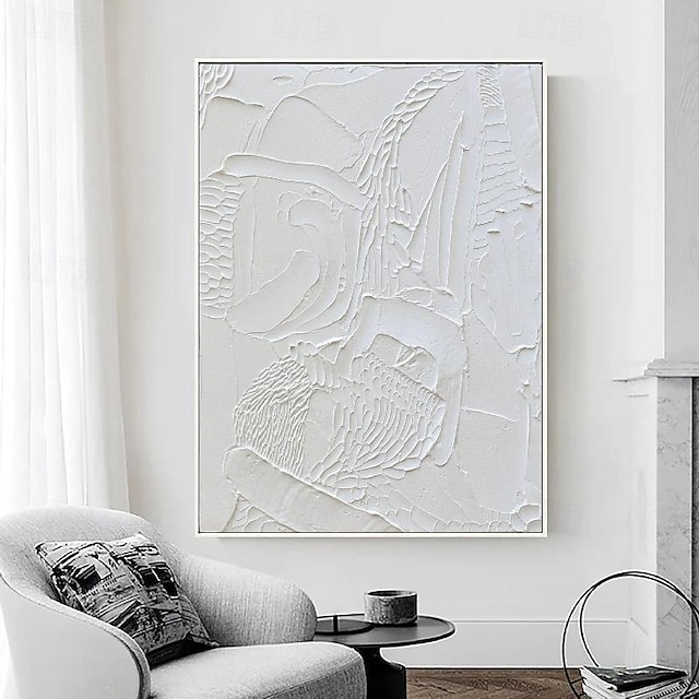  peint à la main 3d texturé blanc peinture abstraite sur toile 3d texturé art mural boho moderne toile art salon décor pattle couteau peinture à l'huile décor à la maison hôtel pièce d'art