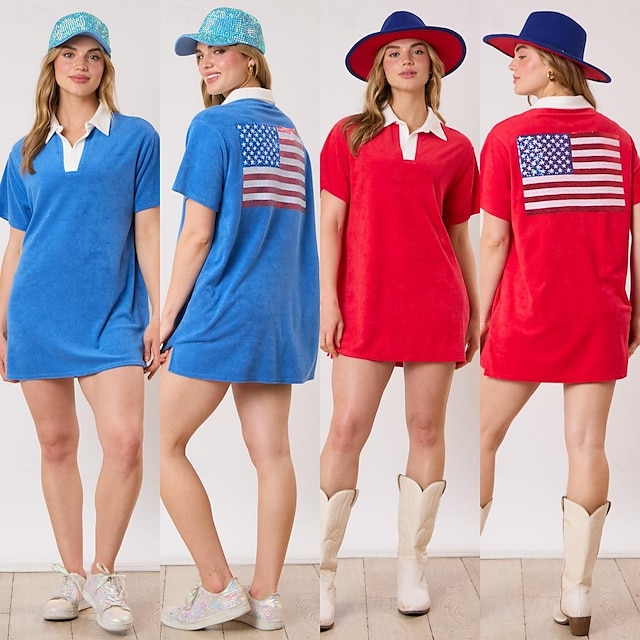  Amerikaanse Vlag T-Shirt Polo Amerikaanse Vlag Voor Dames Volwassenen Maskerade Niet-afdrukkend Casual / Dagelijks