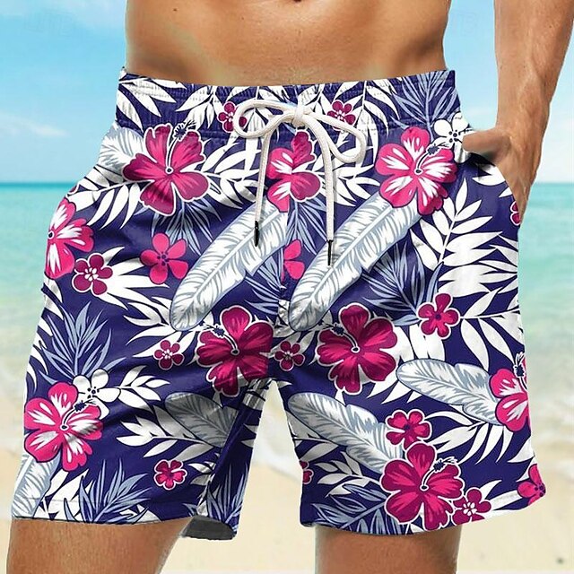 Men's Leaf Plants Flower / Floral Swim Trunks Swim Shorts Board Shorts Mid Waist Fashion Streetwear Designer Casual Daily Holiday Pocket Drawstring Elastic Waist Designer Clothing Apparel4