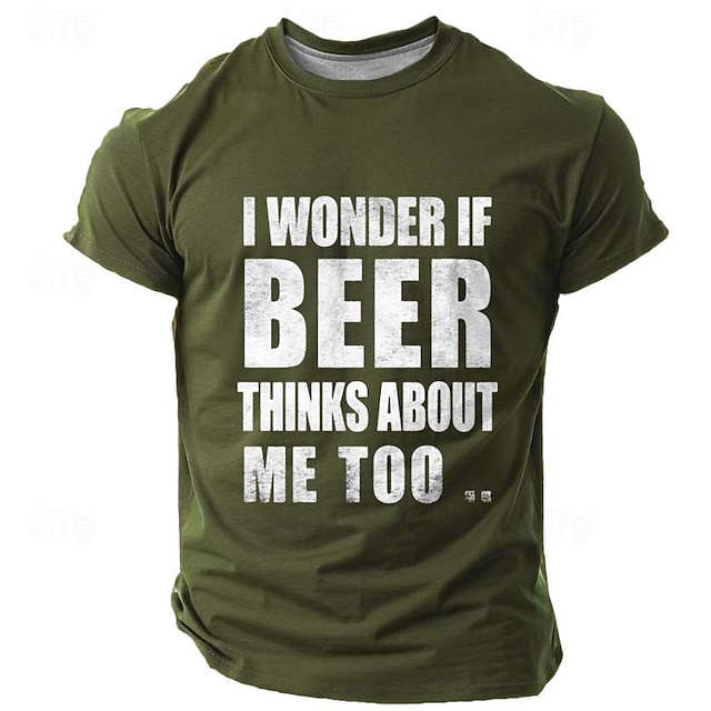  I Wonder If Beer Thinks About Me Too Letter Oktoberfest Beer Fashion Athleisure Men'S 3d Print Street Sports Outdoor T Shirt Black Blue Green Short Sleeve Crew Neck Shirt Summer Spring Clothing S-3xl